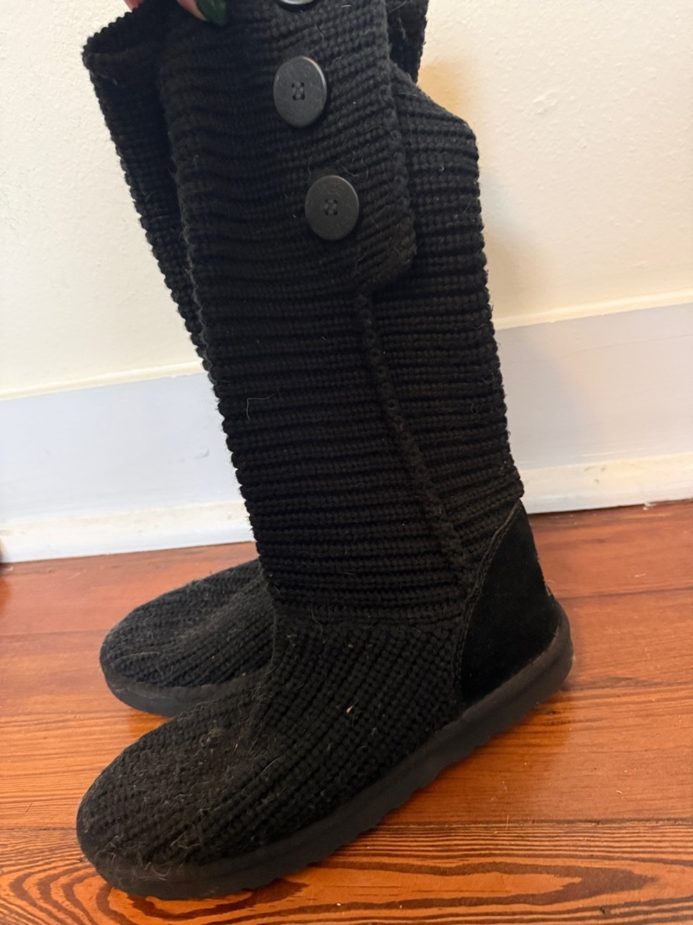 UGG Black Knit Button-Detail Boot Cuffs